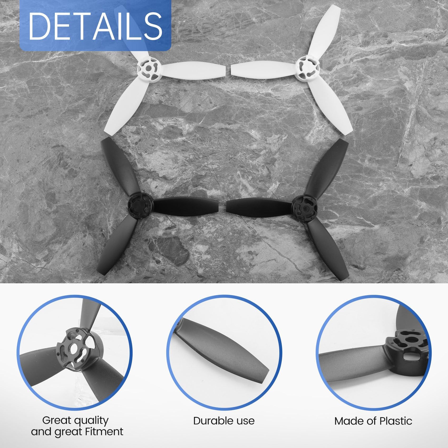 4 HéLices Accessoires Lames de PièCes de Rechange pour Parrot Bebop 2 Drone Noir Blanc