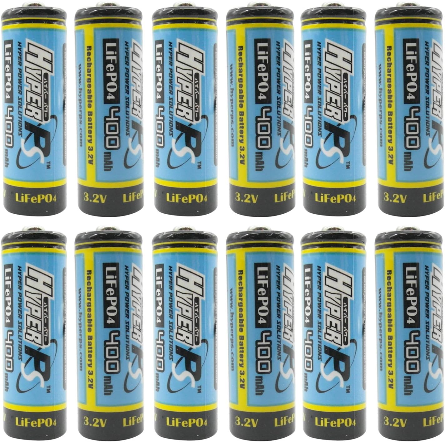 (12-Pack) HyperPS 3.2V LiFePo4 14430 (14 x 43mm) 400mAh Rechargeable Battery for Solar Panel Light, Tooth Brush, Shaver, Flashlight