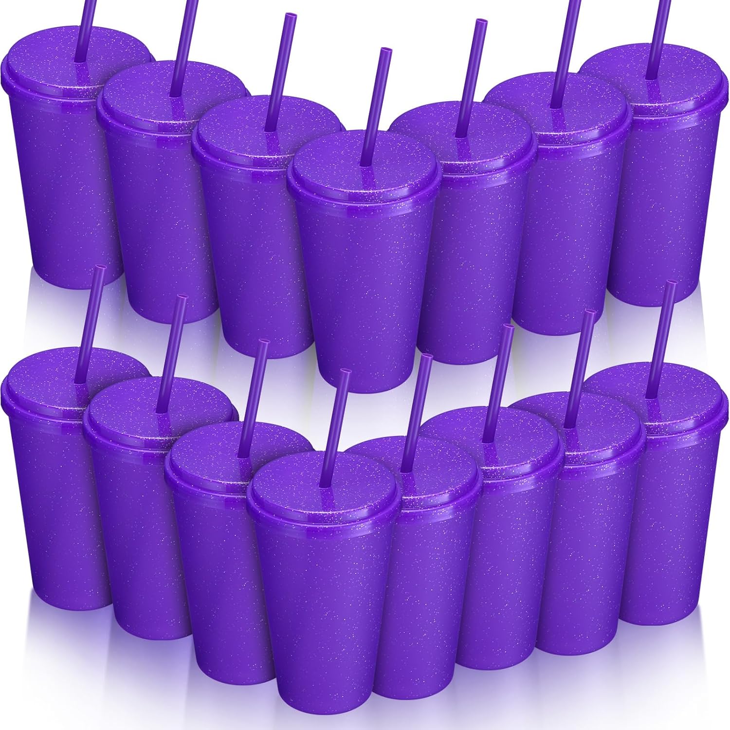 Honeydak 15 Pack 24oz Plastic Tumblers with Lids and Straws Gifts Bulk Glitter Reusable Iced Coffee Cups Cold Drink Travel Mug Cup for Parties Adults Birthdays Weddings (Dark Purple)