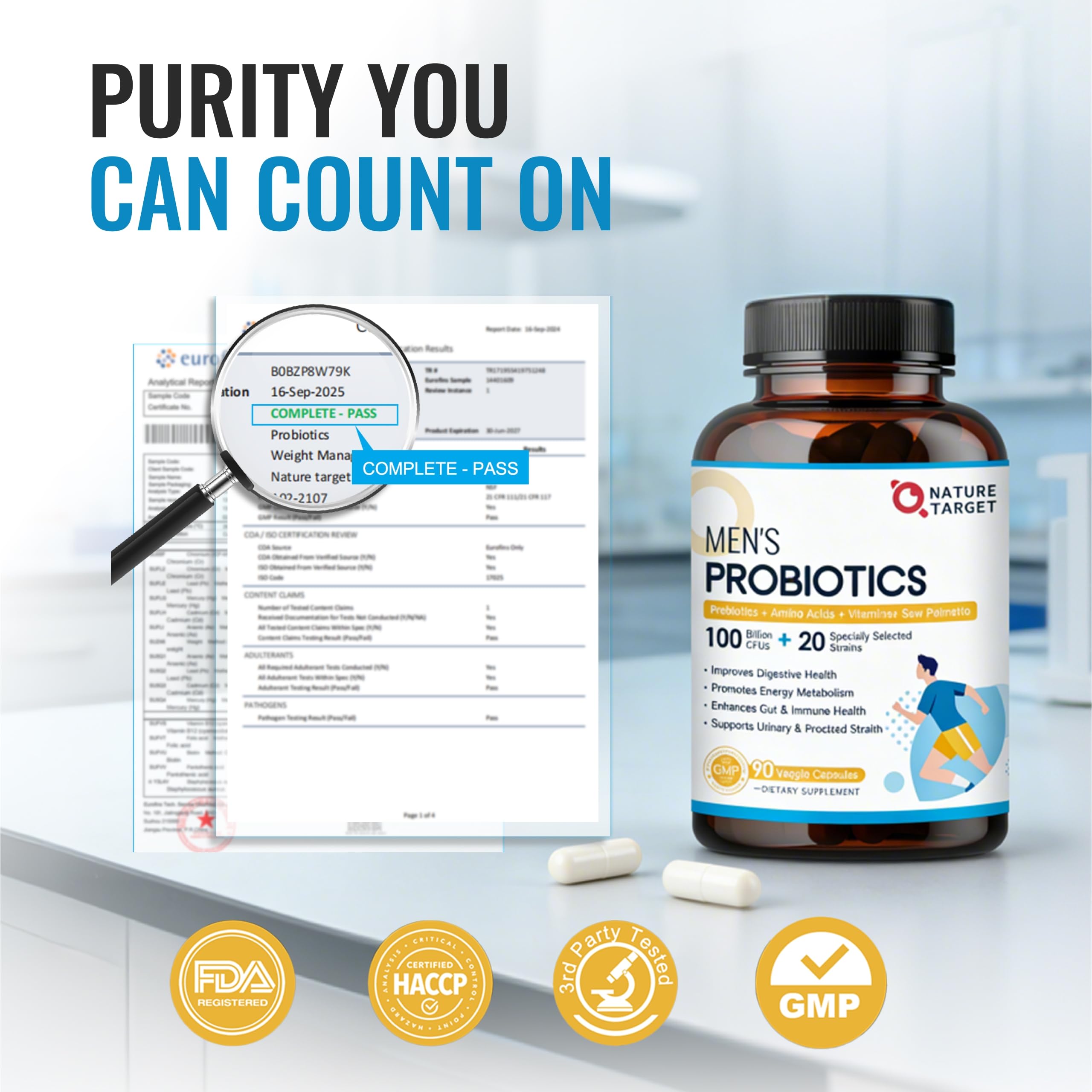 NATURE TARGET Probiotics for Men, Digestive Health, 90 Count (45 Servings) — Amazon image 6