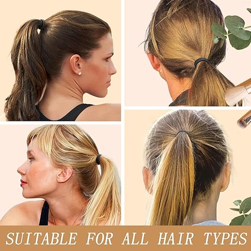 Miniatura 3 de KANPRINCESS 100 ligas negras para cabello grueso, bandas para cola de caballo, bandas para el cabello que no dañan las mujeres, bandas elásticas
