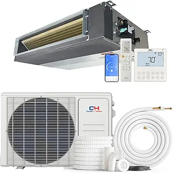 Cooper & Hunter 12,000 BTU 230V Concealed Slim Ducted Mini Split AC Heat Pump - 19 SEER2 - Smart App Control, 25FT Installation Kit, Built-in Drain Pump, Thermostat - Pre-Charged 1 Ton Inverter
