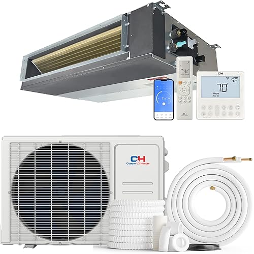 Cooper & Hunter 18,000 BTU 230V Concealed Slim Ducted Mini Split AC Heat Pump - 20 SEER2 - Smart App Control, 25FT Installation Kit, Built-in Drain Pump, Thermostat - Pre-Charged 1.5 Ton Inverter