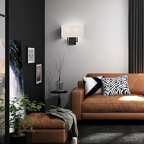 Miniatura 10 de Livex Lighting 50994-07 Pierson Collection 2 Light Ada Wall Sconce, Oatmeal Fabric Outside, White Fabric Inside Hardback Shade, Bronze Finish