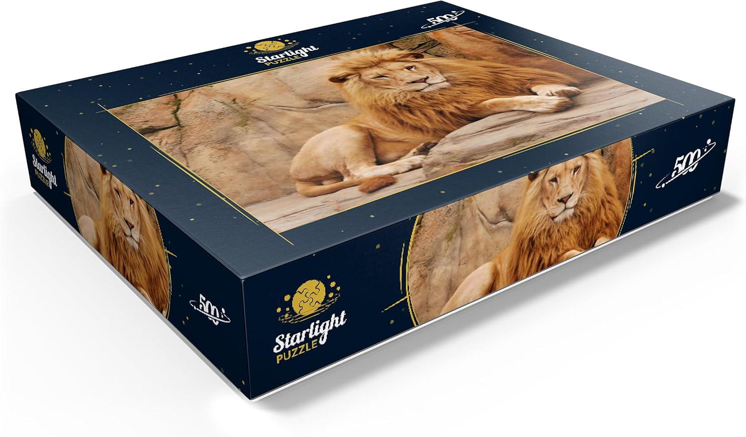 MyPuzzle A Lion Relaxing On A Stone - Premium 500 Piece Jigsaw Puzzle for Adults