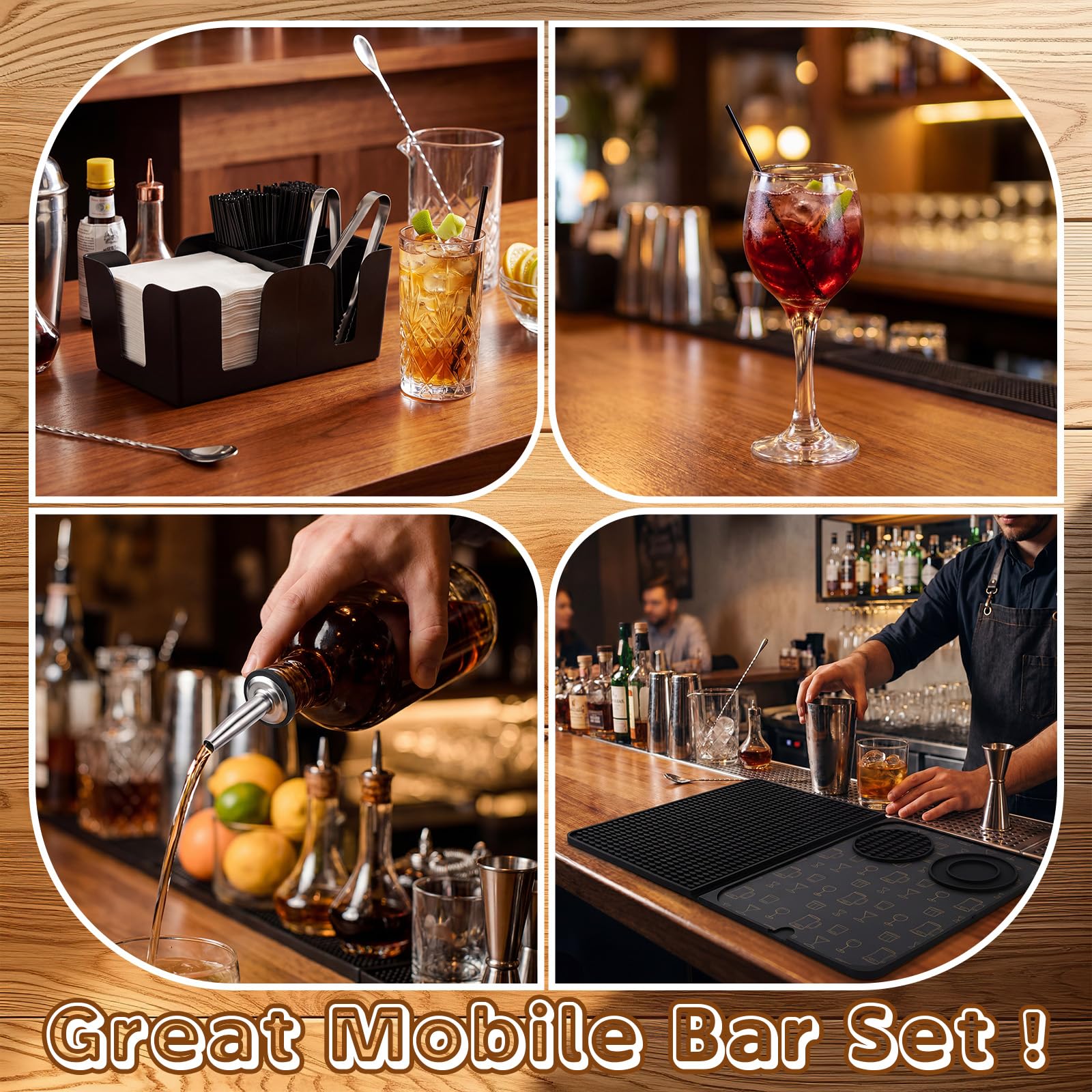 Didaey Bar Accessories - Bandeja de decoración con tapa, 12 vertedores de botellas de acero inoxidable, 3 pinzas para servir, 500 pajitas de cóctel, suministros de barman para barman