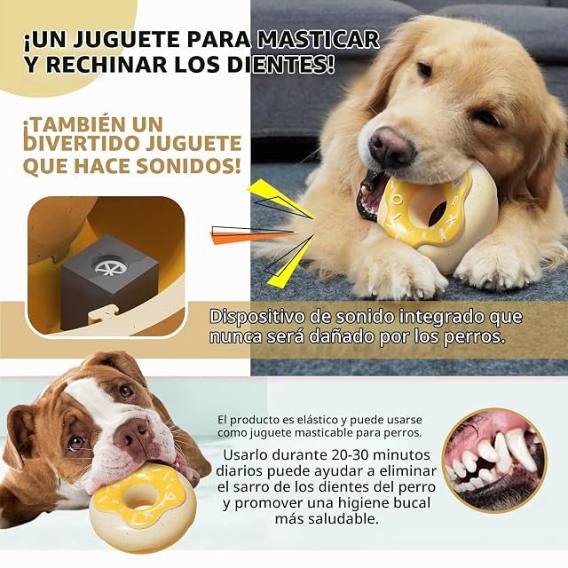Foto 4 de 6 de MMSGA Juguetes con Donuts Sonido para Perros，Mordedor Perro Grande，Juguetes Perro Resistentes，Juguetes…