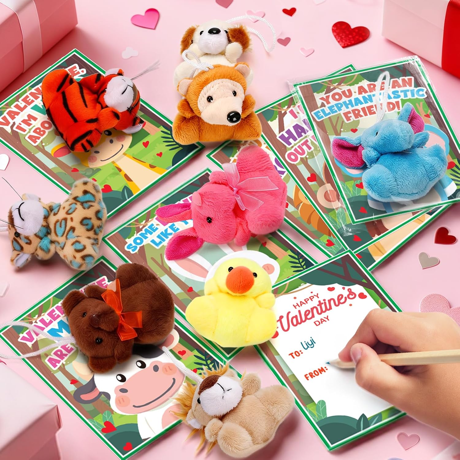 Jumlys Valentines Day Gifts for Kids Classroom, 24 Packs Valentines Day Cards with Stuffed Animal Toys, Valentine Day Party Favors for Boys Girls, Ideal Exchange Cards for Classroom - Image 4