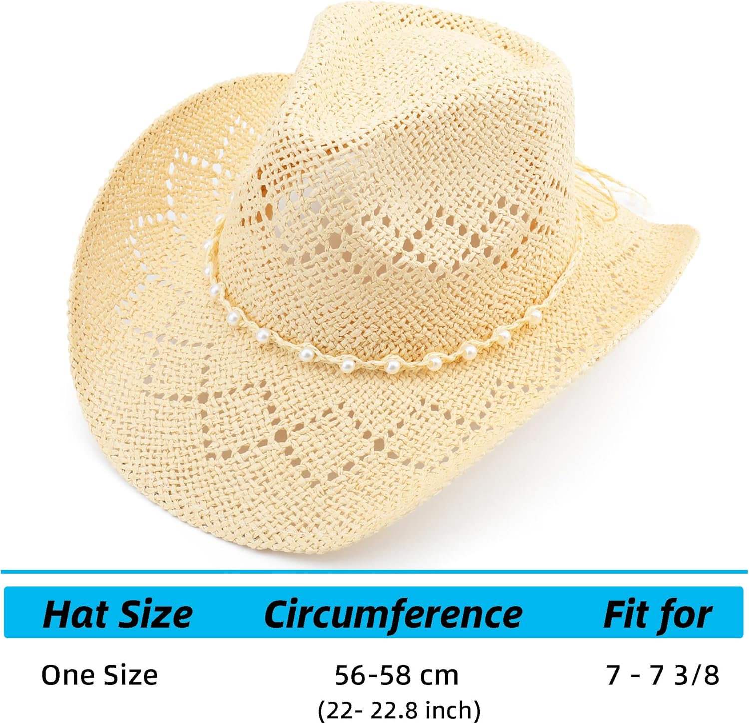 Straw Beach Cowboy Hat for Women Shapeable Brim Western Cowgirl Hat - Image 3