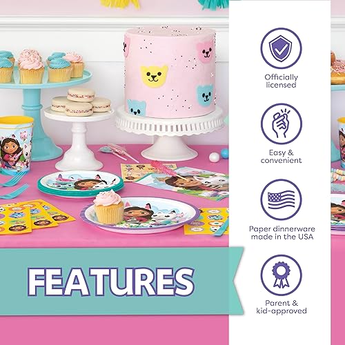 Miniatura 3 de Decoraciones de fiesta de casa de muñecas Gabby | Decoraciones de fiesta de cumpleaños Gabby | Mantel de mesa, pancarta, platos, servilletas, botón