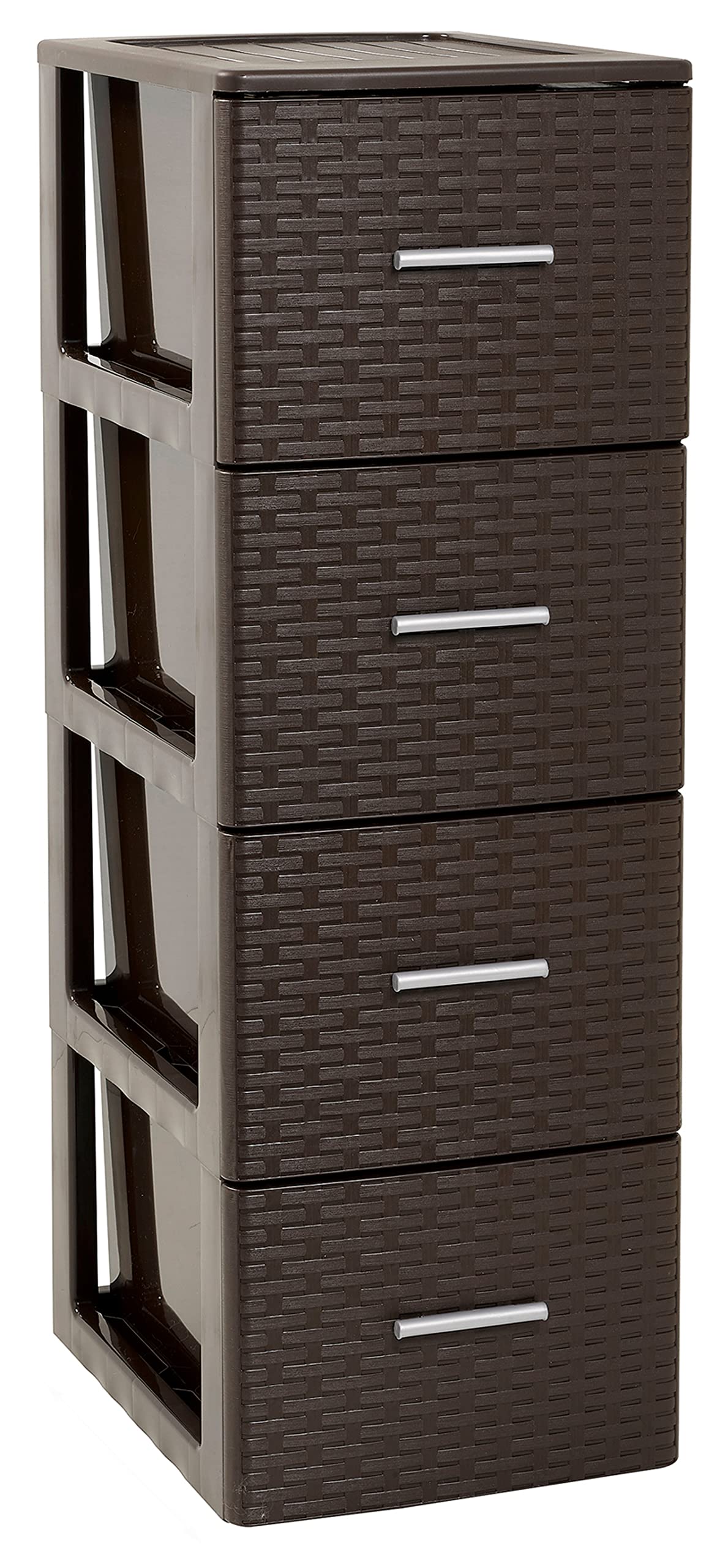 4 Drawer Plastic Rattan Storage Tower Unit Chest Office Home School (Brown)