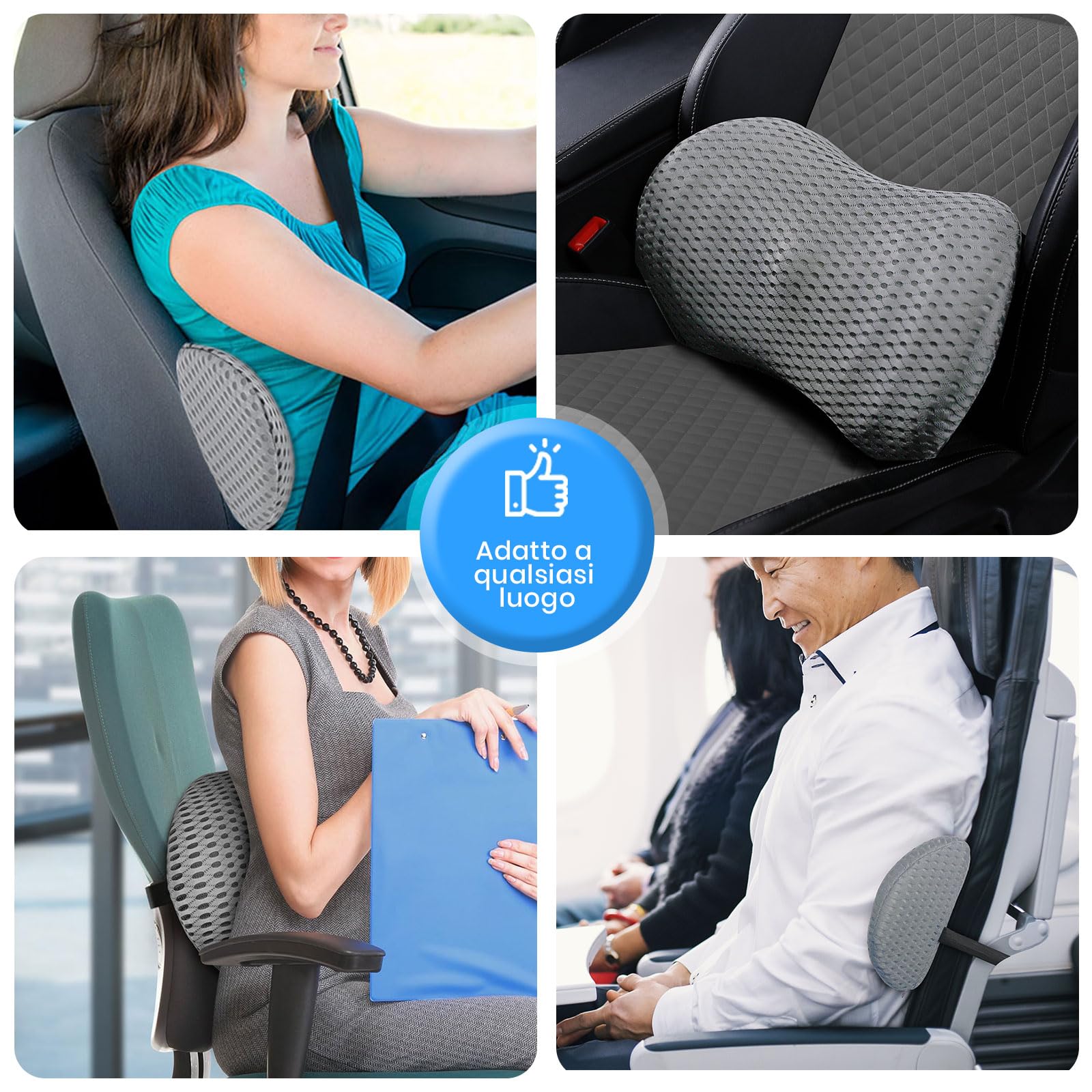 Cojin Lumbar Coche,Cojin Lumbar Silla Oficina,Espuma Viscoelástica Cojín Ergonómico para Casa, Respaldo Cojín Lumbar con Adjustable Straps,para Coche,Silla Oficina,Sofa Soporte Lumbar (Gris)