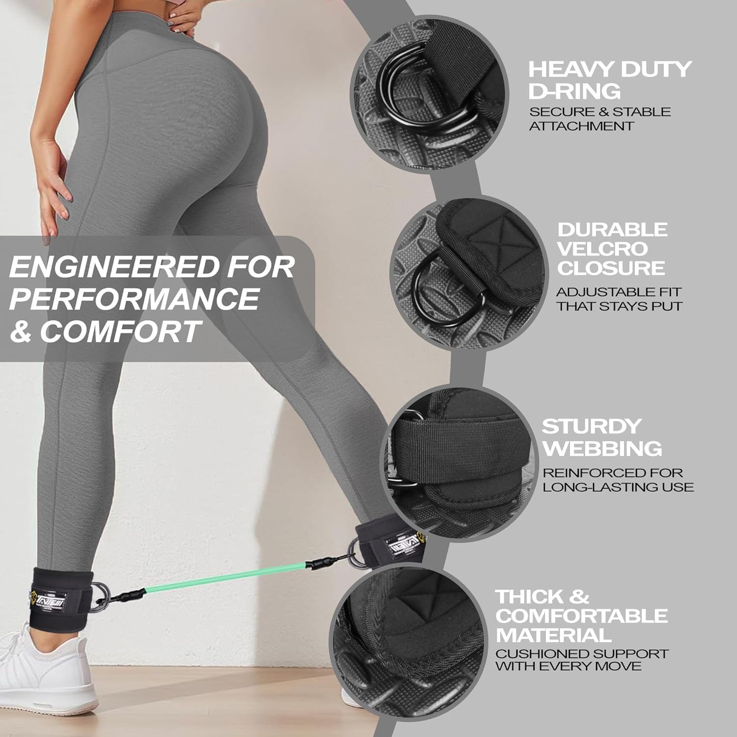 Ankle Straps Resistance Bands with Cuffs, Ankle Bands for Working Out, Ankle Resistance Band for Leg, Booty Workout Equipment for Kickbacks Hip Fitness Training