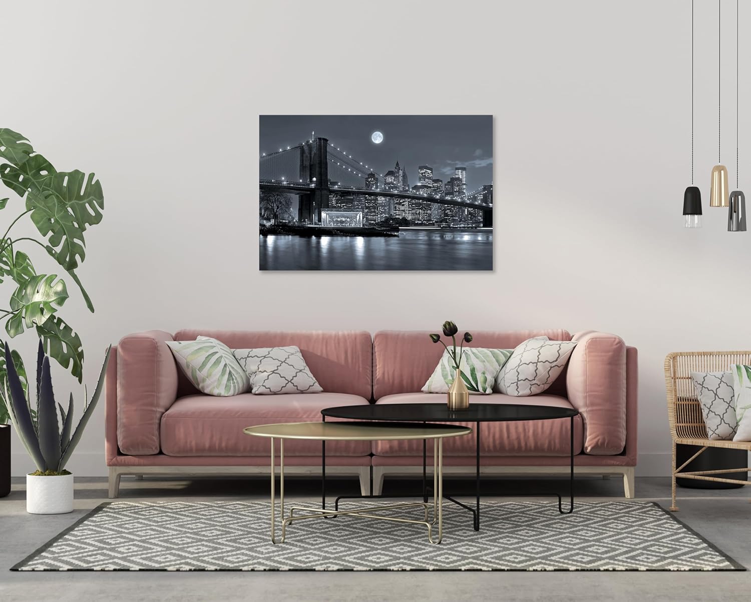 SKASNFAI New York City Canvas Wall Art Brooklyn Bridge Pictures Cityscape Artwork for Home Office Wall Decor Black and White Skyline Posters Prints Framed (20L x 30W)