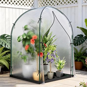 Portable Greenhouse with Thick Bubble Film Cover | 47.2x47.2x71 inch Outdoor Green House Tent with Ground Mat, Zippered Door Walk-in Mini Green House Kit for Outside
