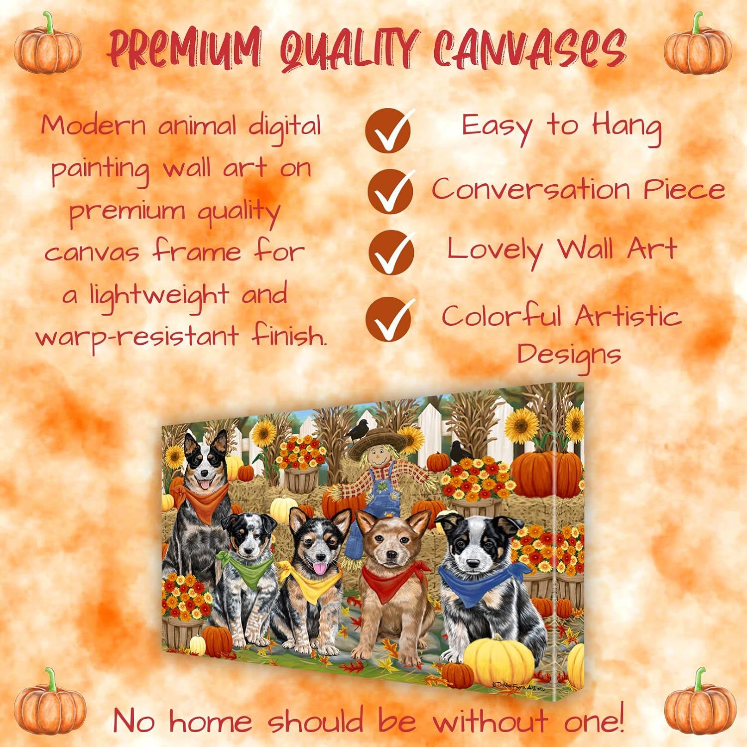 Doggie of the Day Fall Festival with Australian Cattle Dogs Canvas Wall Art - Premium Quality Ready to Hang Room Decor - Flat Rolled 11" x 14"