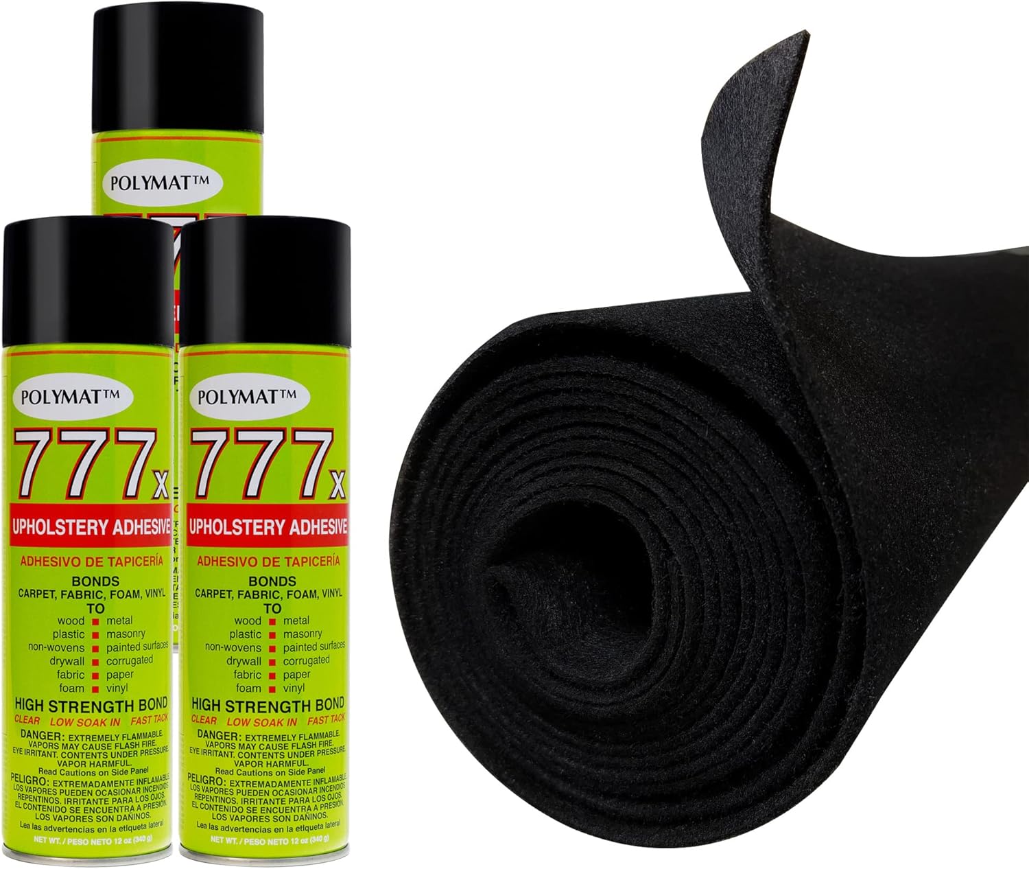 16FT X 3.75 Black Speaker Box Carpet W/ 3 CANS 777 Spray