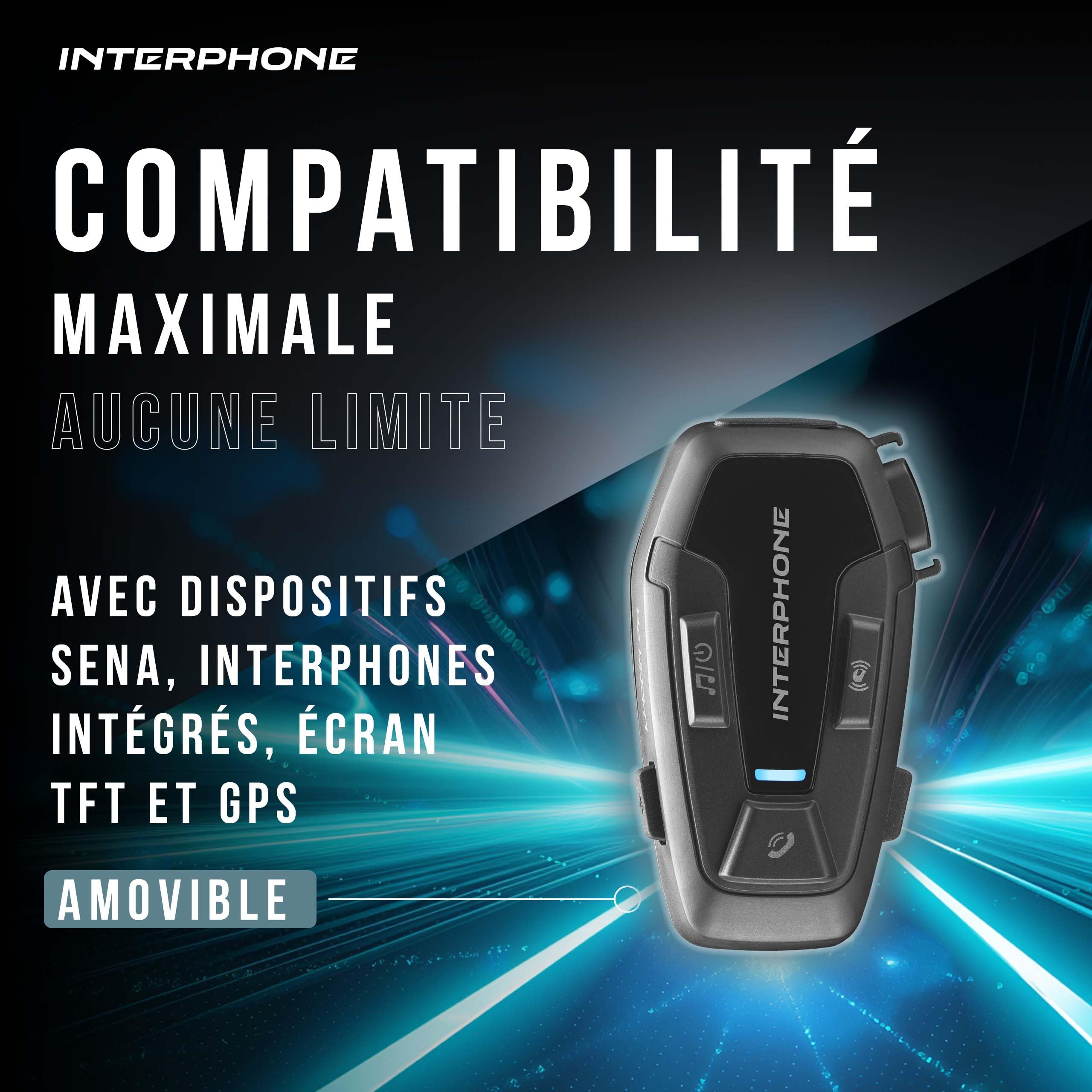 Interphone Intercom U-COM 7R Mono – Intercom Moto pour Communication Entre 4 usagers et jusqu'à 1km – avec Bluetooth 5.1 pour GPS et appels – Autonomie 15h et étanchéité IP67