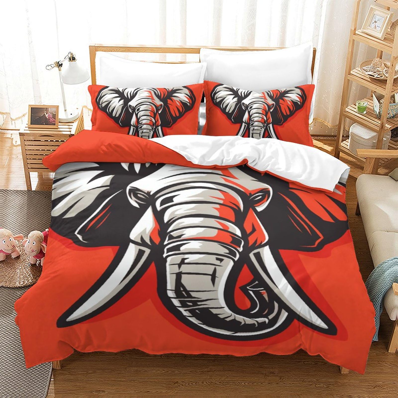 Housse de couette éléphant 3D anti-plis en microfibre douce 140x200 parure de lit unie zippée