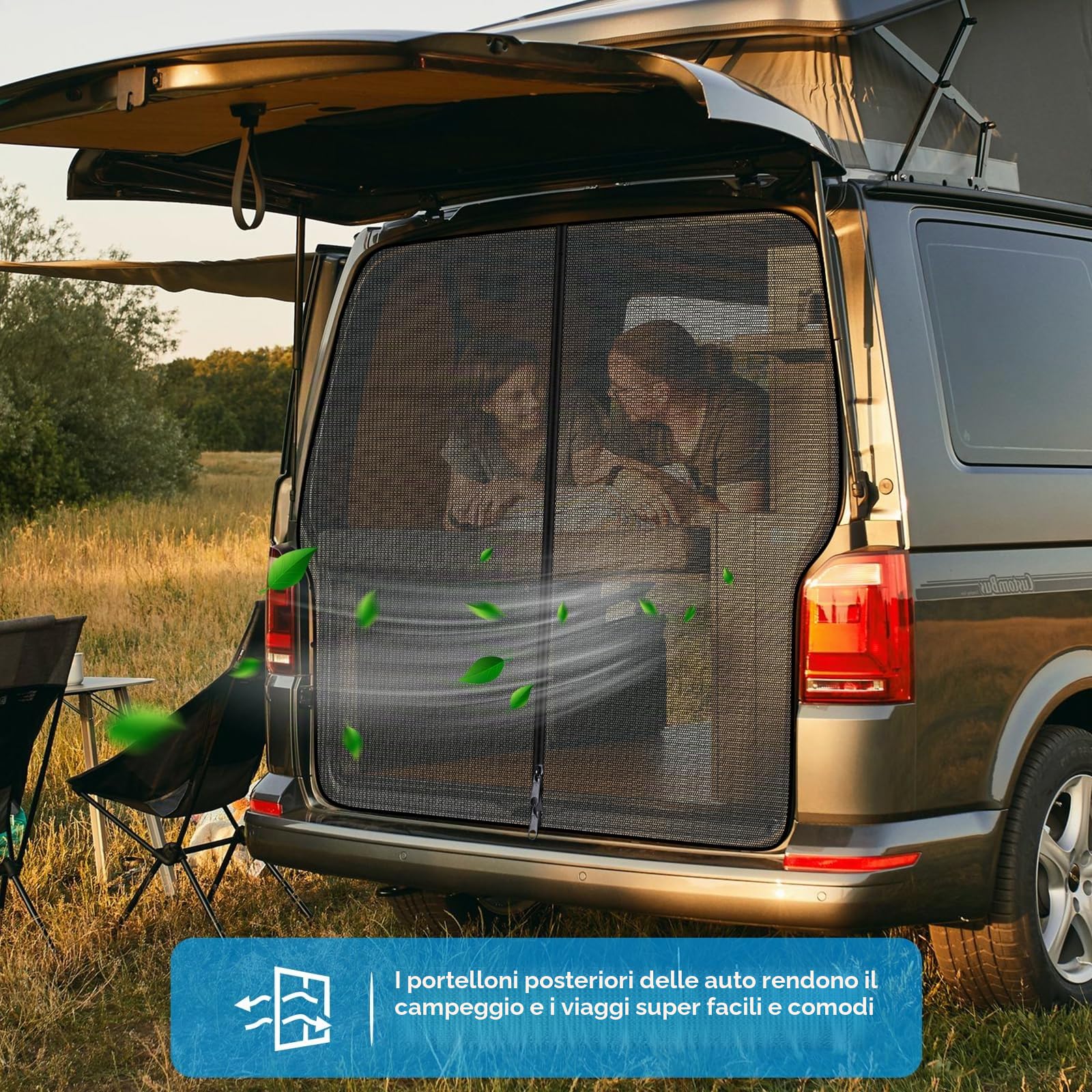 ZATOOTO Portellone Posteriore Per Auto Zanzariera Per VW T5 T6, Zanzariera Magnetica con chiusura lampo Protezione Insetti Solare,Rete Ombreggiante Porta Laterale Campeggio