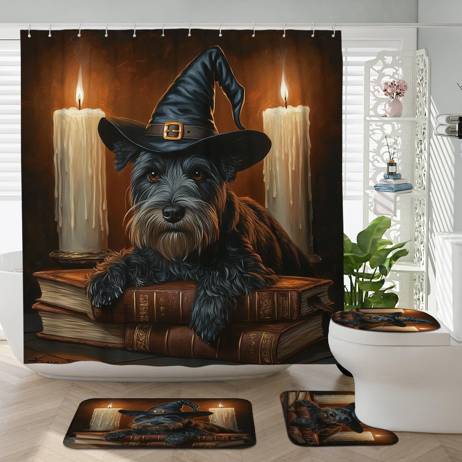 Rideau de douche Halloween 183x183 cm avec tapis de bain et crochets
