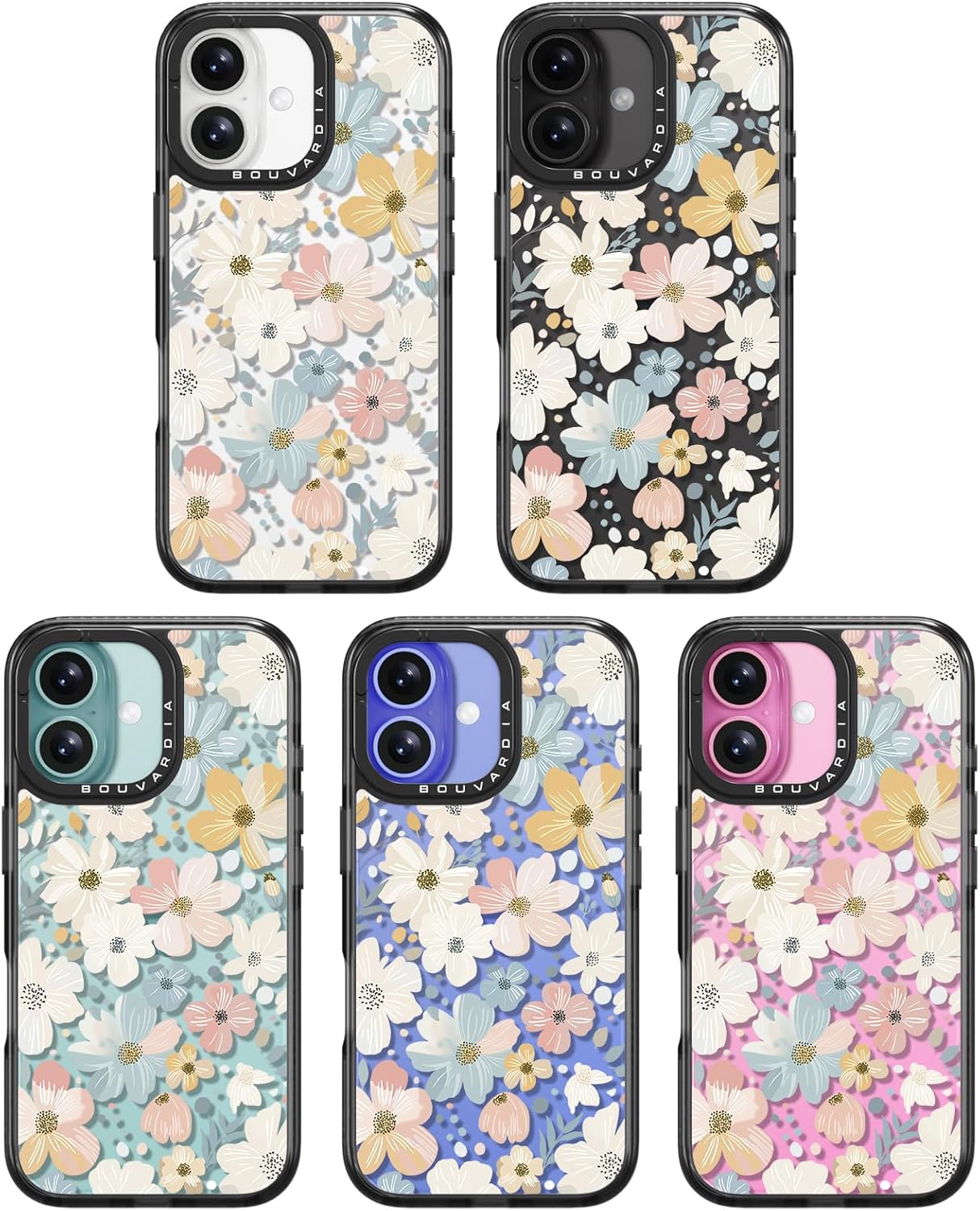 Bouvardia for iPhone 16 Case, Cute Design for Women & Girls, Protective & Aesthetic, Floral Theme - Flowers Blossoming (Gray Bumper) - Image 7