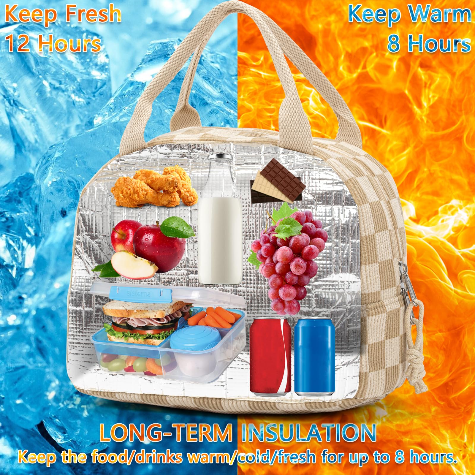 Kunoli Insulated Lunch Bags for Women Girls Adult Packed Lunch Bag - Image 2