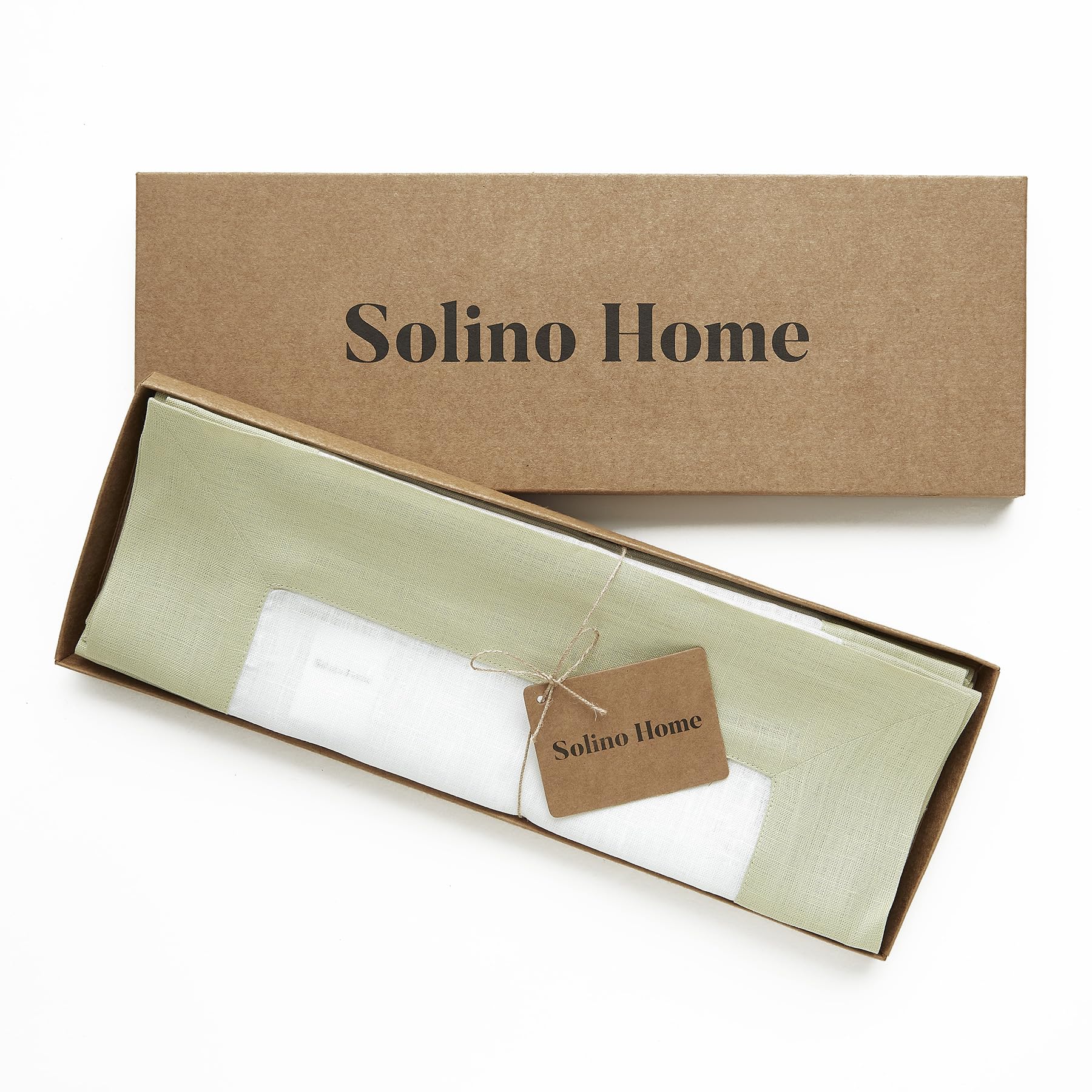 Solino Home Contempo - Juego de 4 manteles individuales de lino 100 % puro, color verde salvia y blanco, 48 cm de largo x 35 cm de ancho, manteles individuales lavables para Navidad, invierno