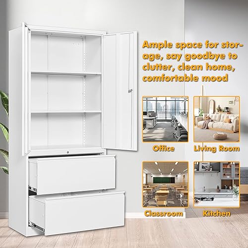 Miniatura 17 de STANI Armario de almacenamiento de metal para garaje con cerradura, archivador de acero con cerradura de 71 pulgadas, gabinete de almacenamiento de