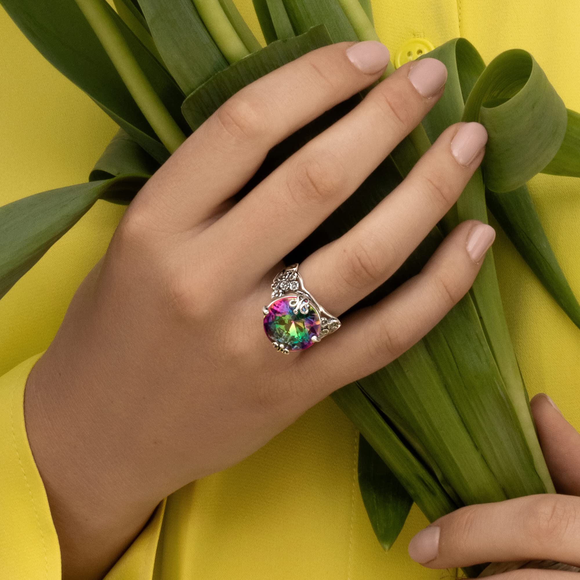 JEAN RACHEL JEWELRY Ring aus 925er-Sterlingsilber mit kräftigen, runden Zirkonia, Blumen- und Schmetterlings-Vintage-Design, hypoallergen, blei- und nickelfrei, handgefertigt, Statement-Ringe für