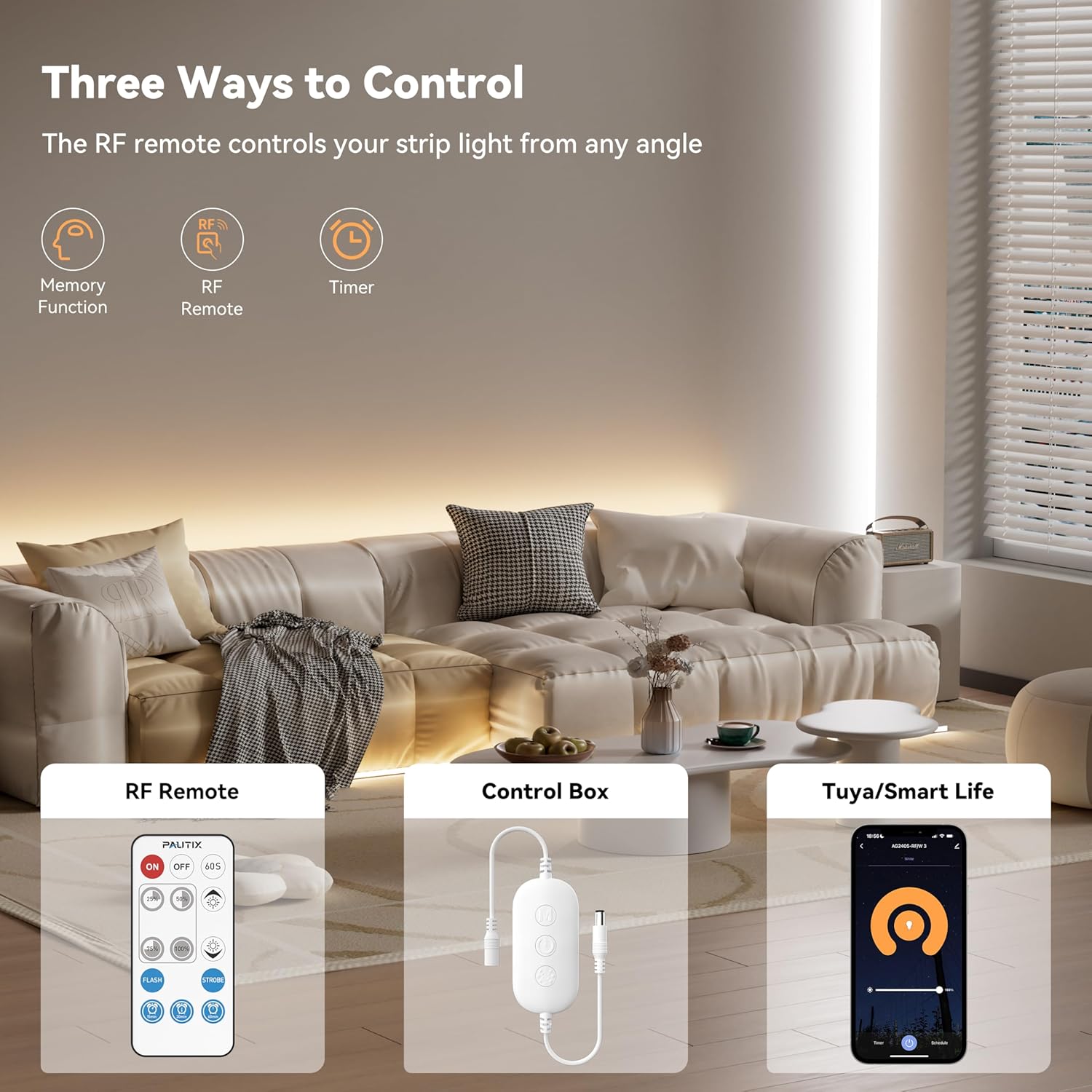 PAUTIX RF WiFi Smart Remote Dimmer for Single Color LED Strip Lights,Compatible with Alexa and Google,14-Key Wireless Remote,DC 12-24V Controller for 3528/2835/5050/COB LED Strip Light - Image 9