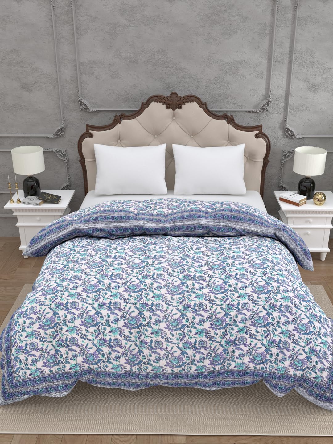 300 TC Pure Cotton Double Comforter | 250 GSM | Jaipuri Floral Print | Soft, Breathable & All-Season Quilt (254 cm x 228 cm, Purple)-image-8