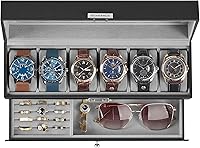 Vista 8 de SONGMICS Caja de reloj, organizador de 20 ranuras para reloj con tapa de vidrio grande, almohadas extraíbles, cerradura de metal, regalo para seres