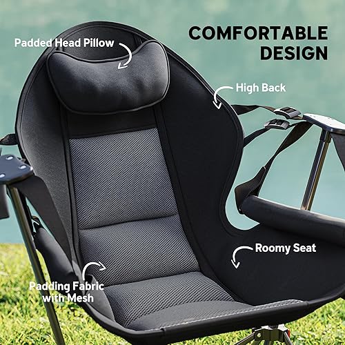 Miniatura 5 de Outsunny Hamaca doble, silla de camping plegable, con respaldo ajustable, mecedora con soporte para tazas, reposacabezas y asiento acolchado para