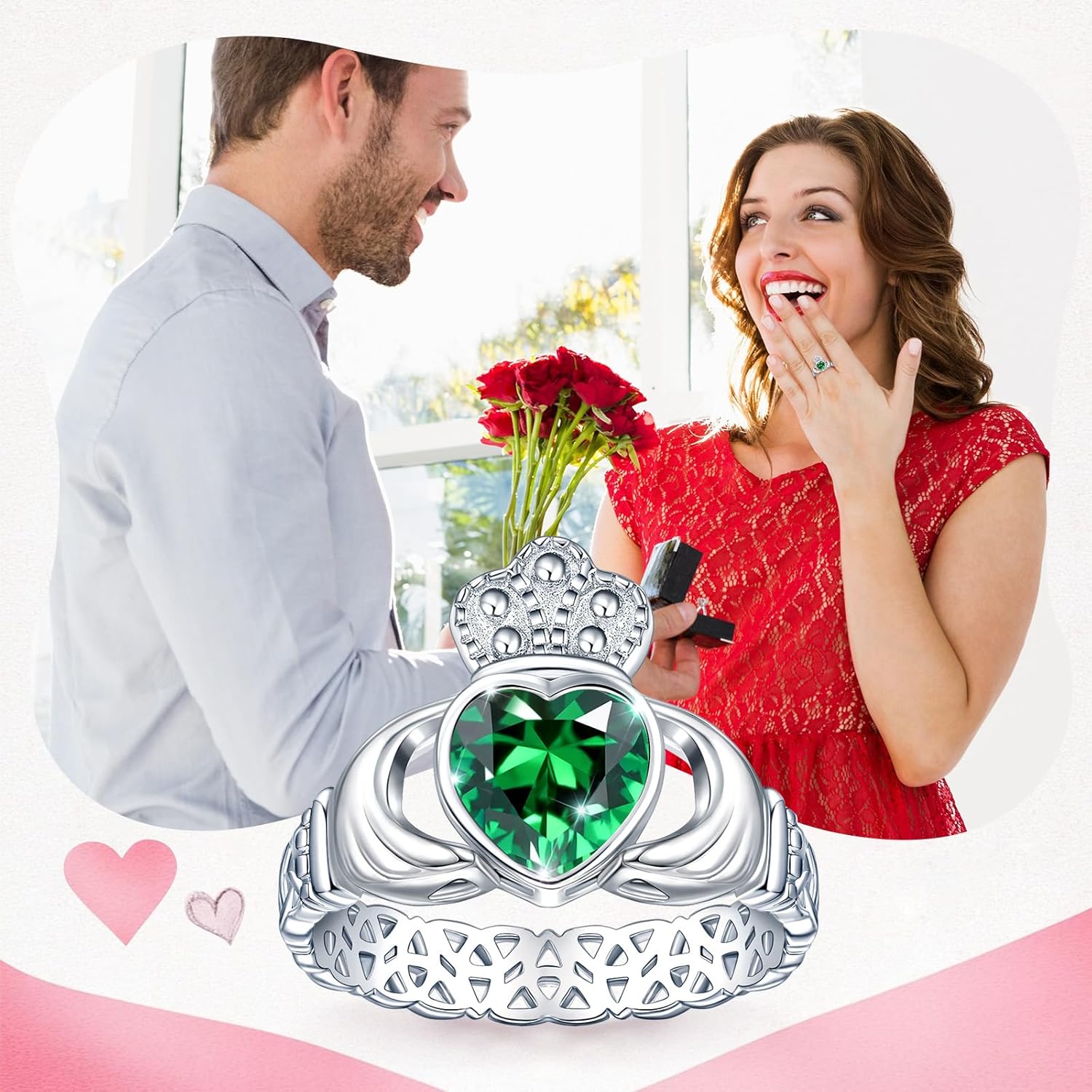 Claddagh Heart Birthstone Rings for Women 925 Sterling Silver Rings for Her Celtic Knot Statement Engagement Wedding Ring Band Irish Jewelry Birthday Gifts Fit Size 5-9 - Image 3