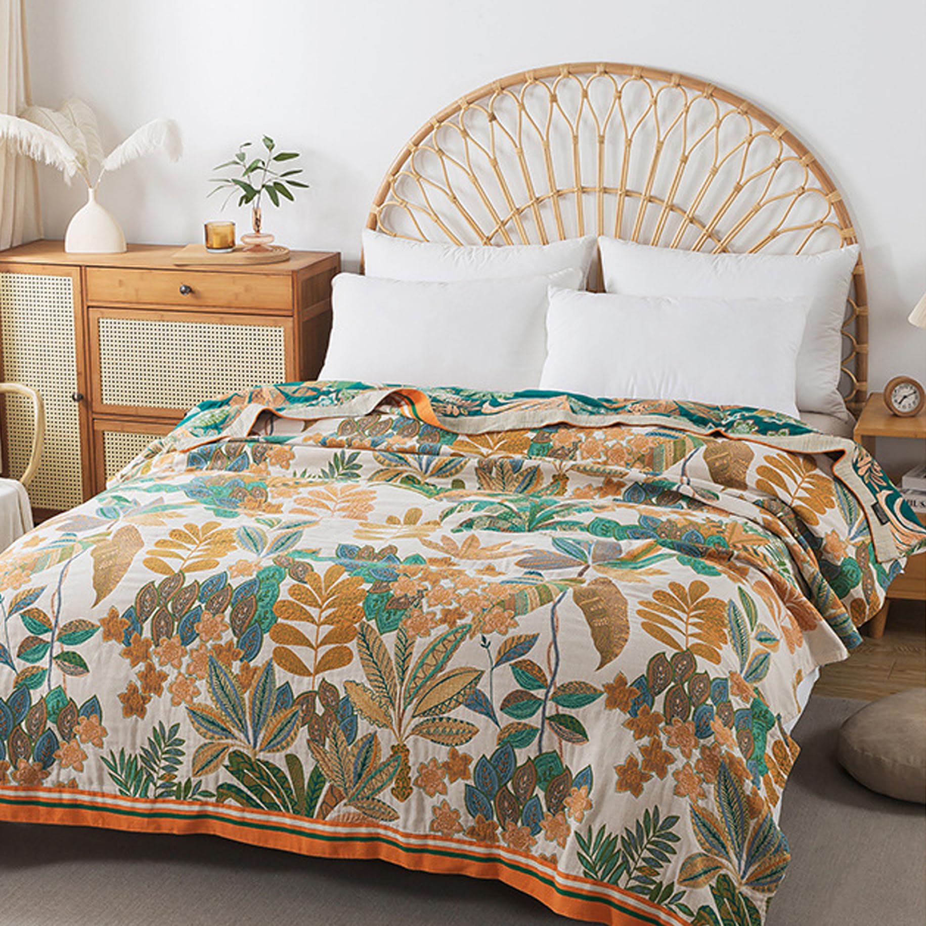 Coperta Boho per divano divano letto 79x91 pollici Coperta in cotone Trapunta Boho floreale botanica - Decorativa