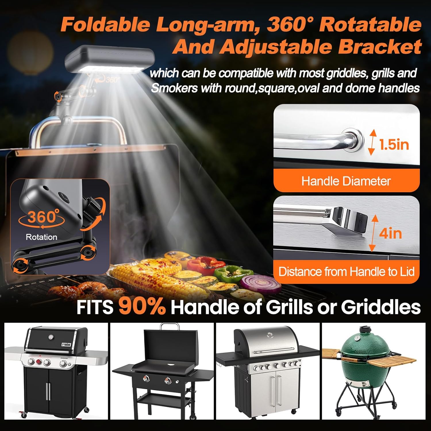 BBQ Grill Light for Blackstone Griddle and Weber Grill, Automatic On/Off BBQ Light, Blackstone Griddle Accessories, LED BBQ Grilling Accessories for Outdoor Grill, Gifts for Men Dad (1, Rectangular)