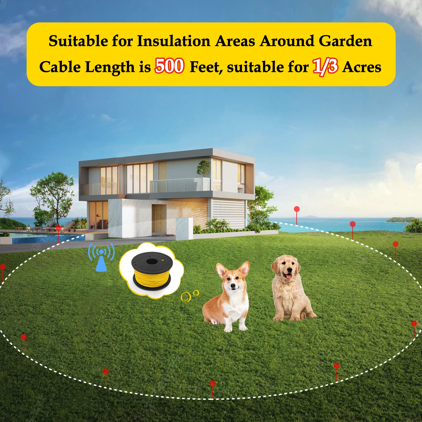 VEEVIIY Electric Dog Fence Wire 22 Gauge Boundary Wire for Dogs Puppies Cats, 500 Ft Underground Insulation Fence Coil Universal Dog Fence Containment System Boundary Wire Fence for Dogs