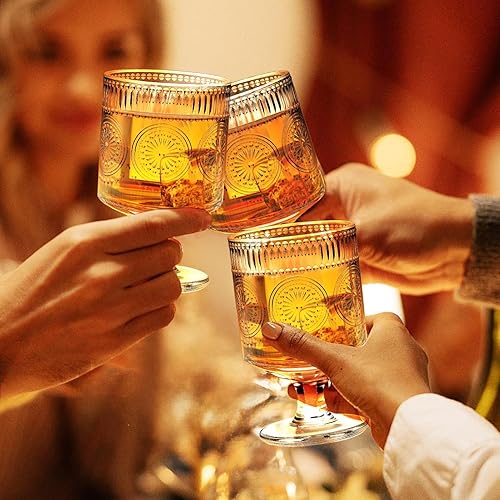 Miniatura 7 de Juego de 6 copas de vino vintage de 8 onzas, copas de vino en relieve, adecuadas para cócteles, té helado y vino, bar en casa, fiesta, comedor en