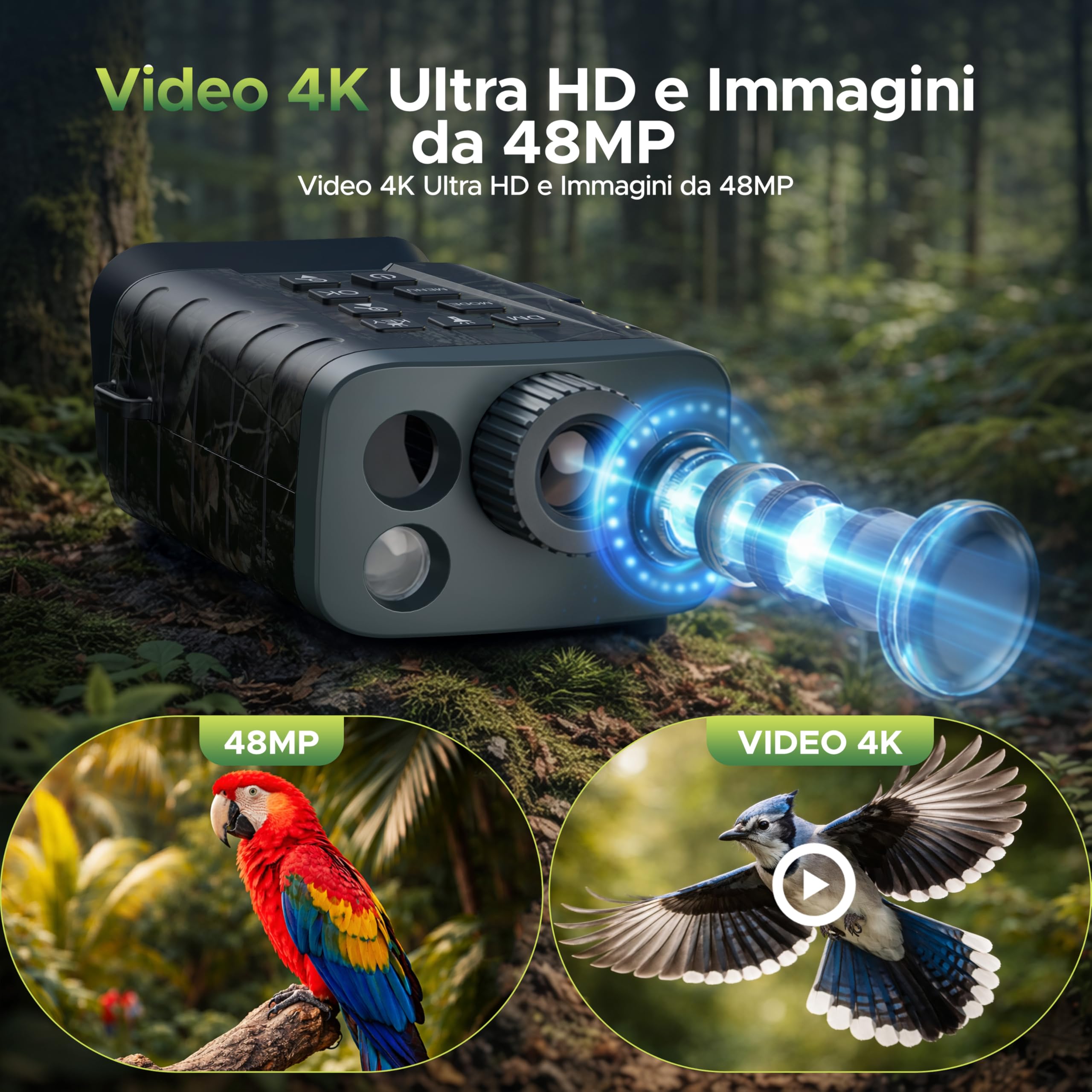 Visore Notturno con Telemetro – Binocolo Visione Notturna 4K, Zoom Digitale 18X, Telemetro fino a 1000m & Visione Notturna fino a 600m, Batteria 5000mAh, Scheda 64GB – per Osservazione Fauna e Outdoor