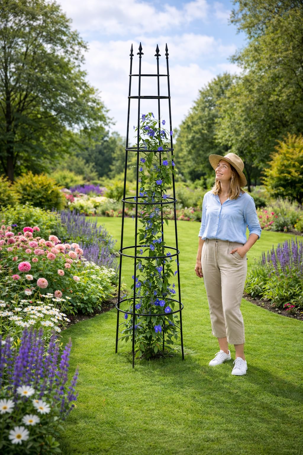 Großer Faltbarer Metall-Obelisk – 240 cm – Rankhilfe für Rosen & Kletterpflanzen – Gartenpyramide – Schwarz
