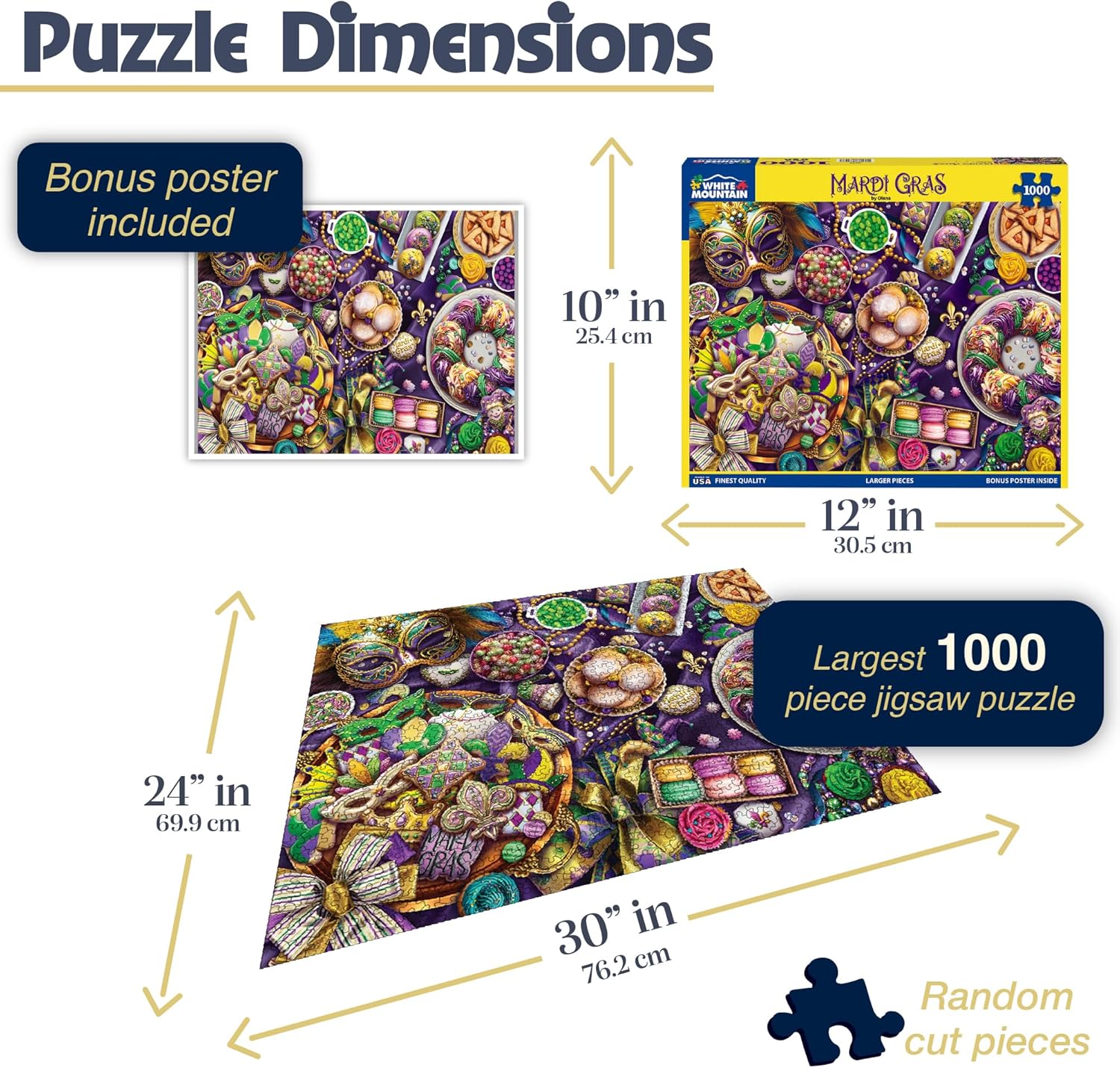 White Mountain 1000 Piece Jigsaw Puzzle Colorful Party Food Puzzles with Large Pieces, Gift for Adults and Family 24"x30" - Mardi Gras