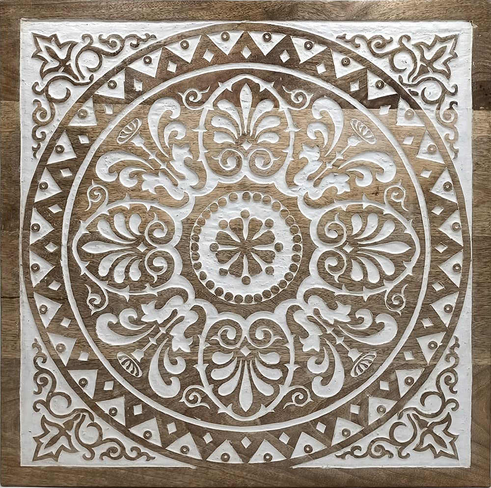 BPA Deco Dream wooden wall art mandala decoration panel for hanging bedroom dining hall living room hand carved square solid wood. (Mandala Soft)