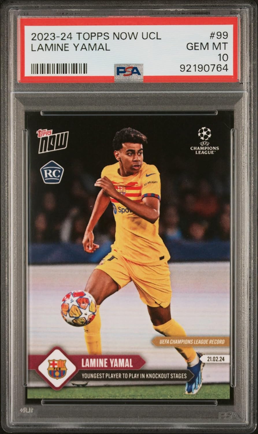 PSA 10 Lamine Yamal 2023 Topps Now #99 Youngest Player UCL Rookie Card Barcelona F.C.
