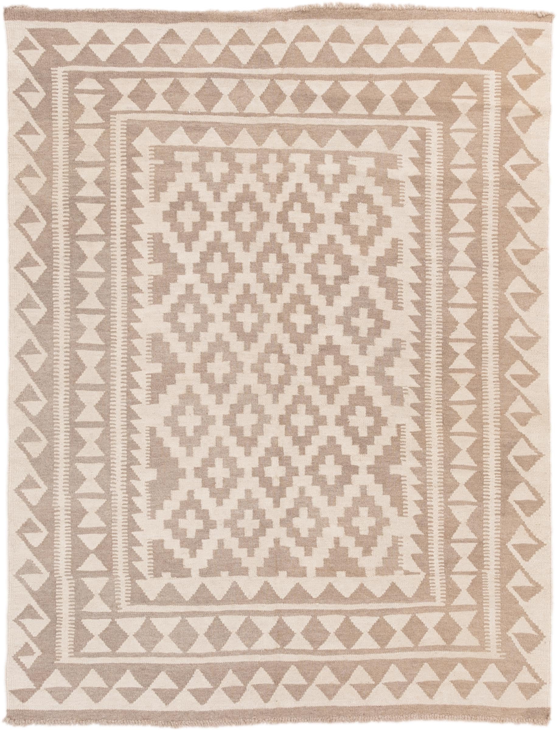 Tapis d'Orient Kilim Afghan tissé main en laine de 147x194 cm pour salon chic