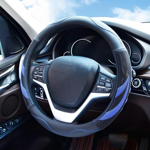 Miniatura 3 de Alusbell - Funda para volante de auto de piel de microfibra, transpirable, tamaño universal de 15 pulgadas