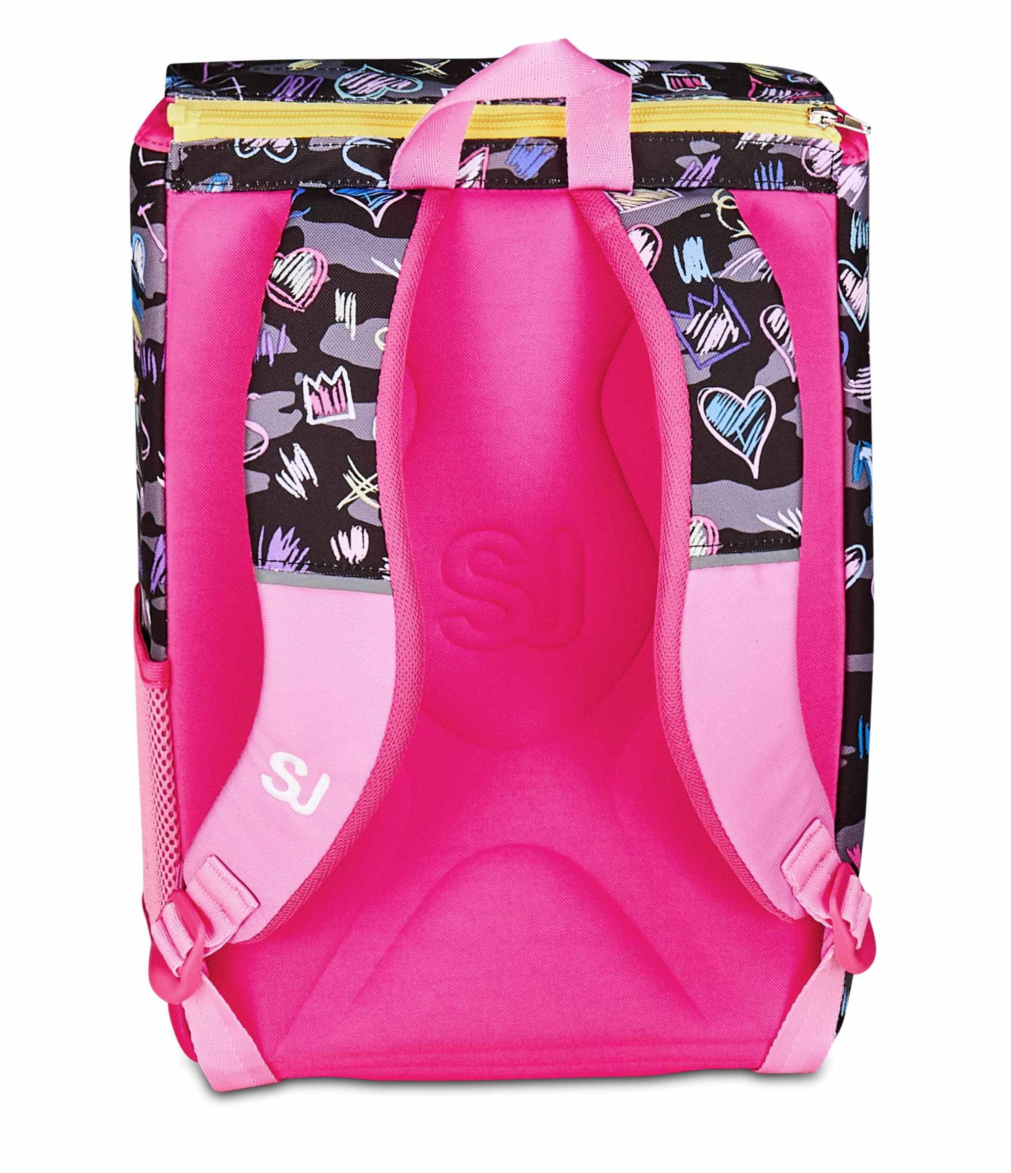 SJ GANG STYLE JAM GANG Zaino Scuola Estensibile Big, Fucsia, Zaino con Divisorio Interno, Tasca Superiore con LED Cuore, Tasca per Borraccia, 24 L, Zaino Scuola Elementare, Zaino Bambina