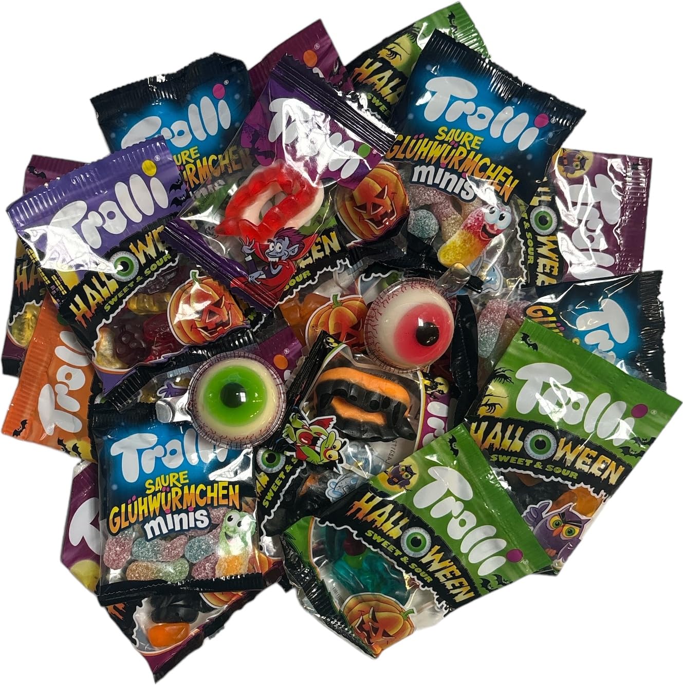 Trolli Halloween Multipack, 18 Mini Bustine, Caramelle Gommose, 4 varietà - ideali per Halloween Decorazioni, 350g