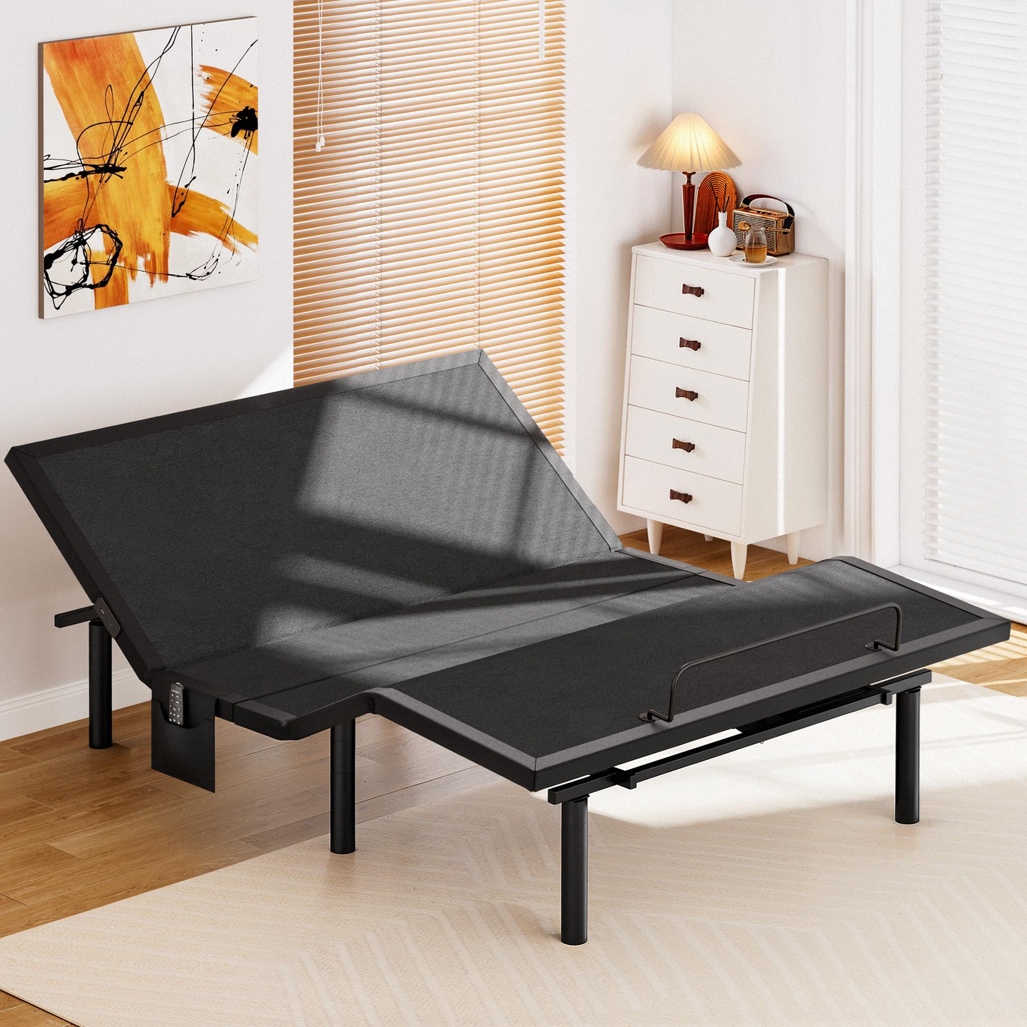 AMADA HOMEFURNISHING Adjustable Bed Frame, Twin XL Adjustable Bed Base with 4 USB Ports & Under-Bed Night Light, Head & Foot Incline, Electric Bed Frame with 4 Height Options, MSABB01B-TXL