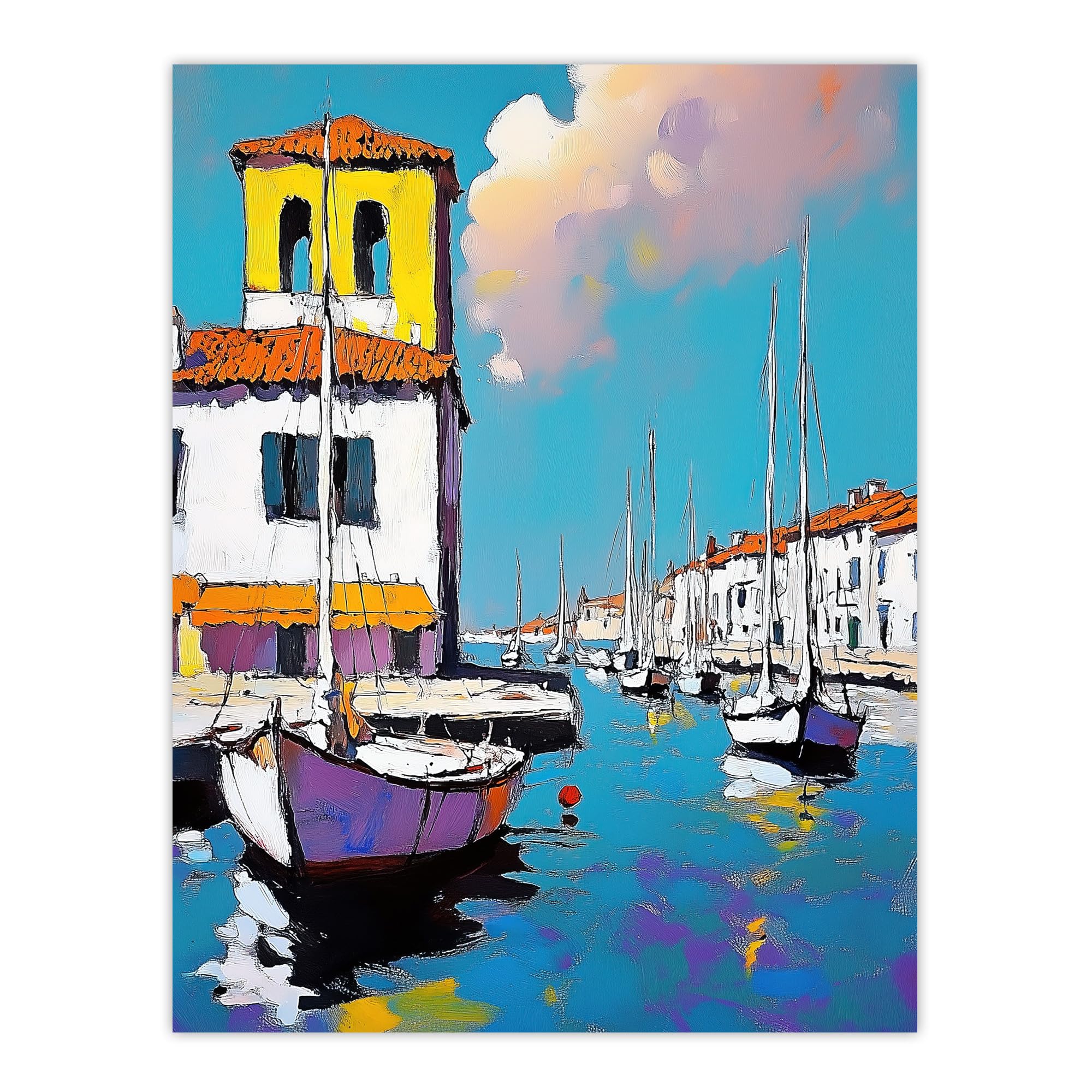 Artery8 Portofino Italy Harbour Sailboats Marina Painting Bathroom Toilet Extra Large XL Wall Art Poster Print